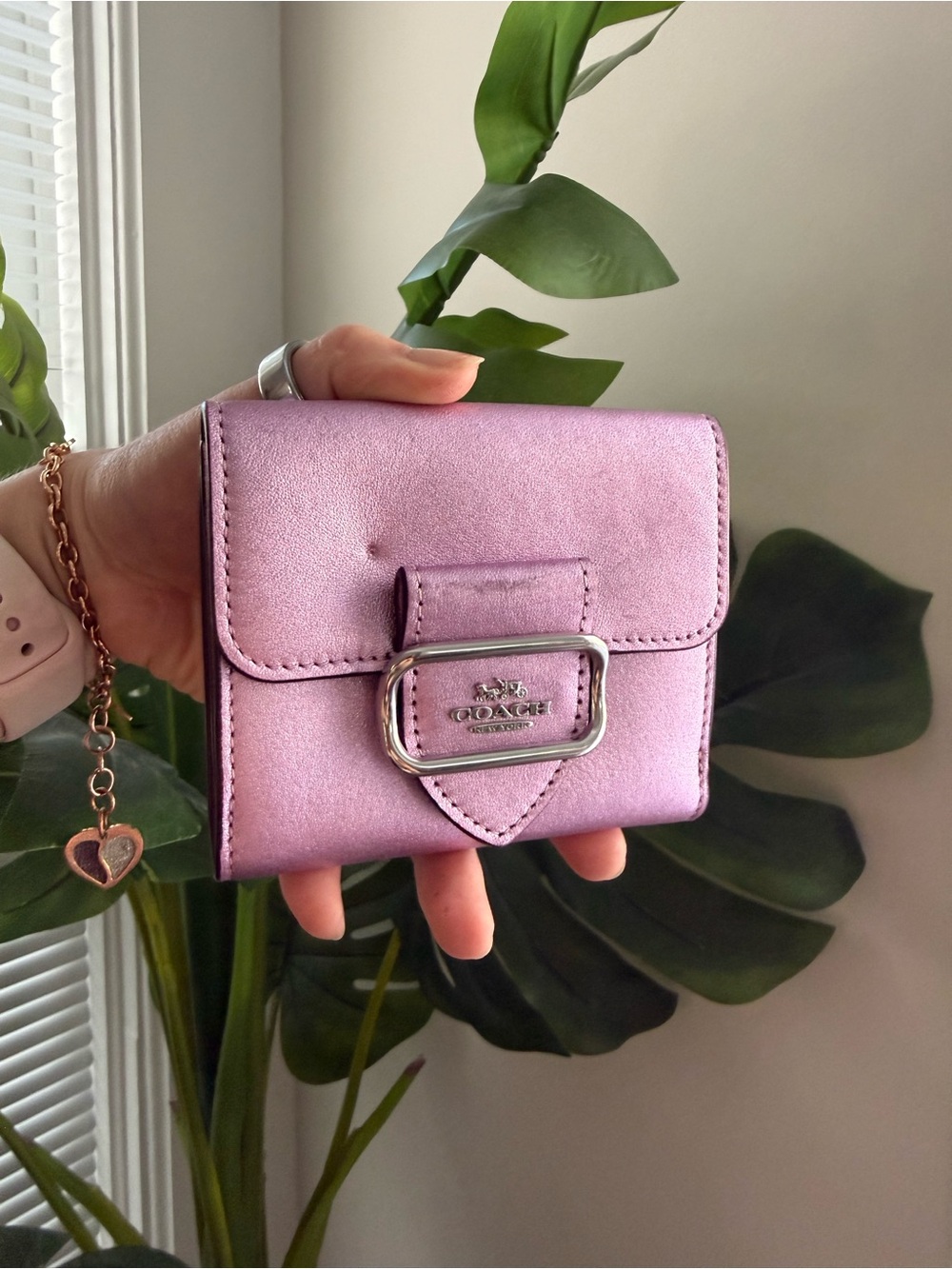COACH Small Morgan Wallet In Signature Leather CV416 in Metallic Lilac